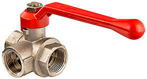 Кран шаровый трехходовой Ду15(1/2") Т-образн.затвор, вода, рычаг Кран шаровый трехходовой Ду15(1/2") Т-образн.затвор, вода, рычаг