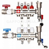 Коллекторная группа GAPPO латун 3 вых 1"х3/4"(еврокон) руч.клап. и расходомеры G421.3 (в сборе)