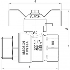 Кран шаровый Ду15(1/2") В/Н, бабочка, латунь, Pу40, LD Pride фото 2 Кран шаровый Ду15(1/2") В/Н, бабочка, латунь, Pу40, LD Pride фото 2