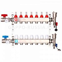 Коллекторная группа GAPPO нерж 7 вых 1"х3/4"(евроконус) руч.клап. и расходомеры G422.7 (в сборе)