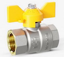 Кран газовый Ду15(1/2") шаровый, В/В, бабочка, никелированный, LD 47.350.15
