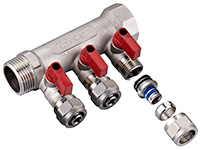 Коллектор 3/4" с отсек.кранами на 2 вых.1/2", латунь, Lavita, В-2Н, 3/4(MF) х 1/2(М) Коллектор 3/4" с отсек.кранами на 2 вых.1/2", латунь, Lavita, В-2Н, 3/4(MF) х 1/2(М)